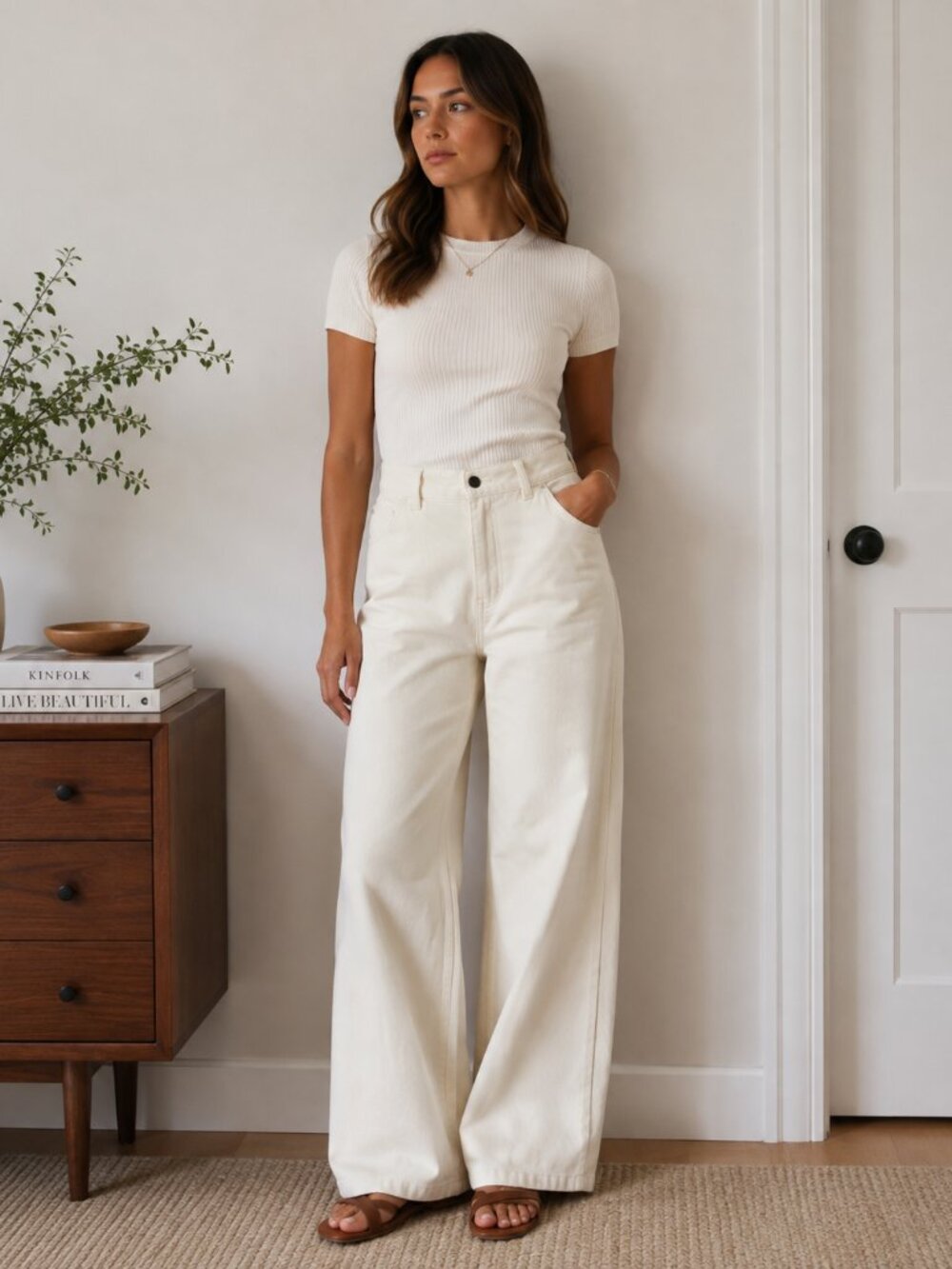 Everlane Cream Organic Cotton Wide Leg Pants Size 8 ✨